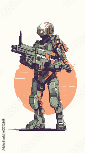 robot man with machine gun in hand. Technology Robot  . flat color logo