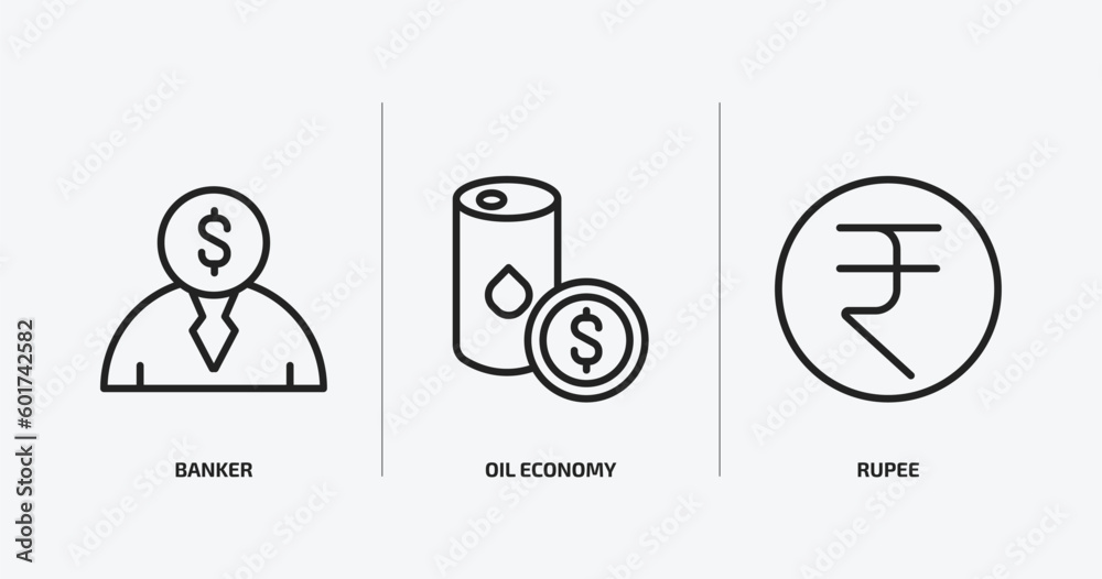 Fototapeta premium cryptocurrency outline icons set. cryptocurrency icons such as banker, oil economy, rupee vector. can be used web and mobile.
