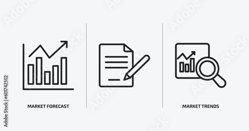 cryptocurrency outline icons set. cryptocurrency icons such as market forecast, , market trends vector. can be used web and mobile.