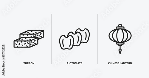 cultures outline icons set. cultures icons such as turron, ajotomate, chinese lantern vector. can be used web and mobile.