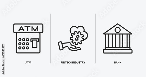 cryptocurrency outline icons set. cryptocurrency icons such as atm, fintech industry, bank vector. can be used web and mobile.