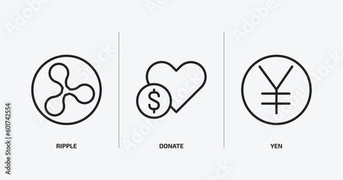 cryptocurrency outline icons set. cryptocurrency icons such as ripple, donate, yen vector. can be used web and mobile.