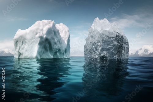 Icebergs in both air and water. Generative AI © Niamh