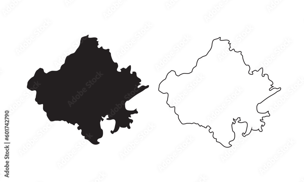 Rajasthan map vector silhouette isolated on white. One of the states of India.