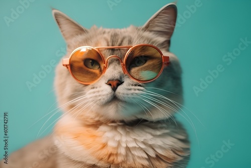 Cat wearing sunglasses on a pastel background