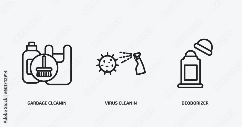 cleaning outline icons set. cleaning icons such as garbage cleanin, virus cleanin, deodorizer vector. can be used web and mobile. cleaning outline icons set. cleaning icons such as garbage cleanin, virus cleanin, deodorizer vector. can be used web and mobile.