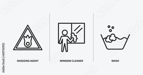 cleaning outline icons set. cleaning icons such as oxidizing agent, window cleaner, wash vector. can be used web and mobile.