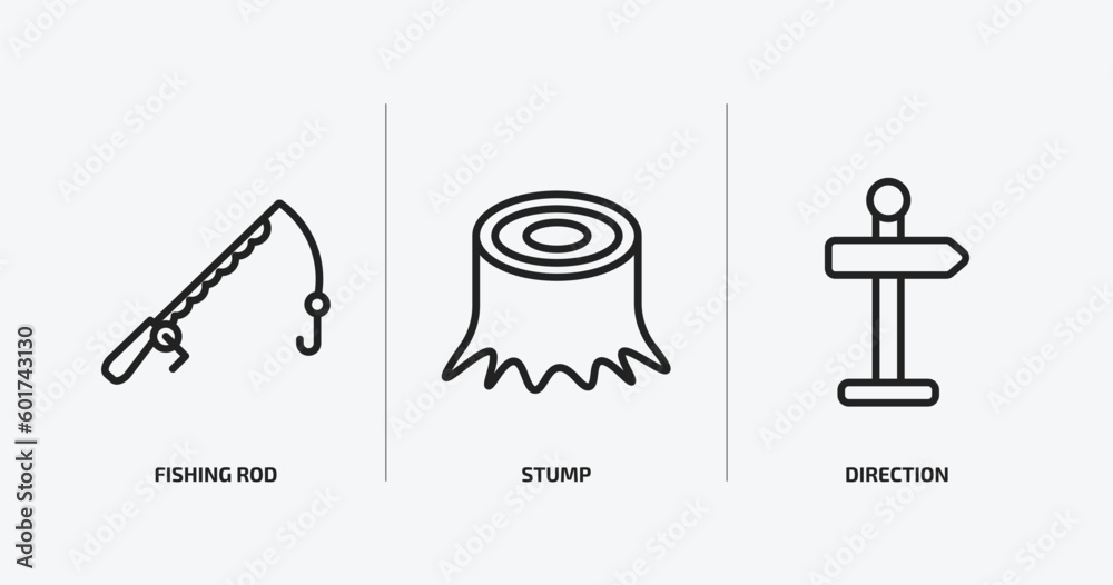 Fototapeta premium camping outline icons set. camping icons such as fishing rod, stump, direction vector. can be used web and mobile.