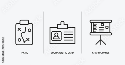 business outline icons set. business icons such as tactic, journalist id card, graphic panel vector. can be used web and mobile.