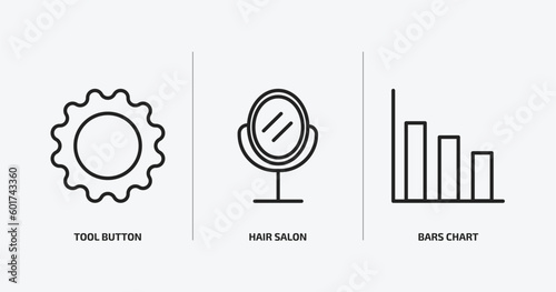 business outline icons set. business icons such as tool button, hair salon, bars chart vector. can be used web and mobile.