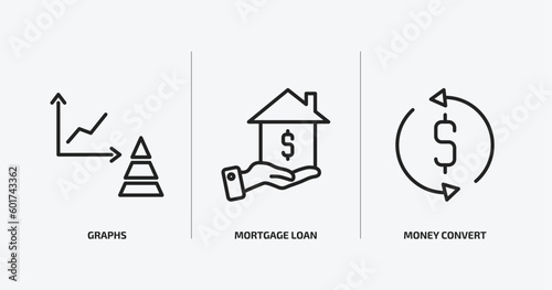business outline icons set. business icons such as graphs, mortgage loan, money convert vector. can be used web and mobile.
