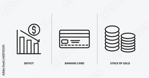business outline icons set. business icons such as deficit, banking card, stack of gold vector. can be used web and mobile.