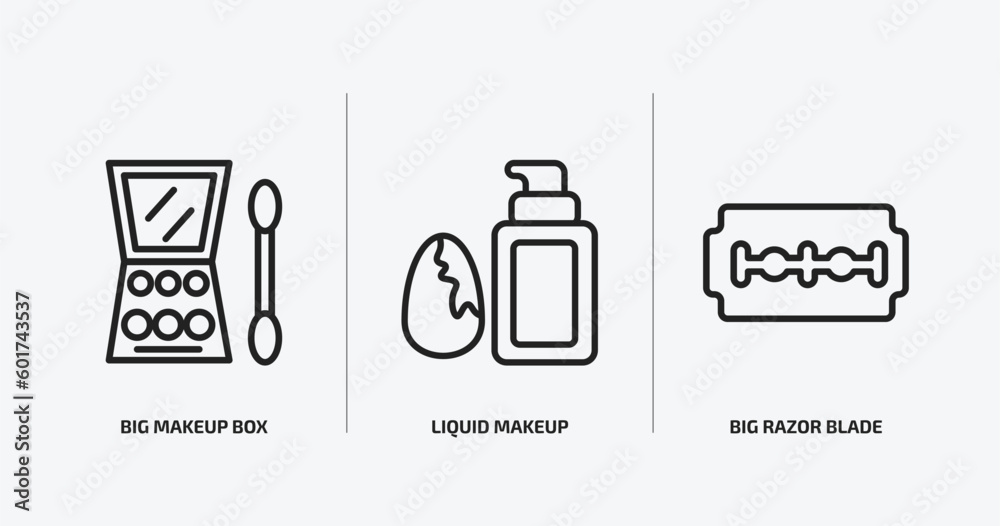 beauty outline icons set. beauty icons such as big makeup box, liquid makeup, big razor blade vector. can be used web and mobile.