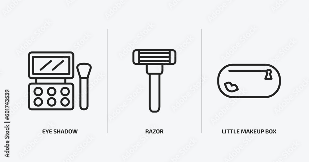 beauty outline icons set. beauty icons such as eye shadow, razor, little makeup box vector. can be used web and mobile. beauty outline icons set. beauty icons such as eye shadow, razor, little makeup box vector. can be used web and mobile.