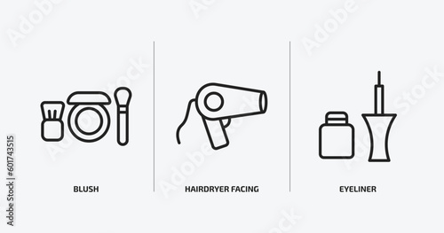 beauty outline icons set. beauty icons such as blush, hairdryer facing left, eyeliner vector. can be used web and mobile.