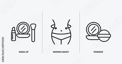 beauty outline icons set. beauty icons such as make up, women waist, powder vector. can be used web and mobile.