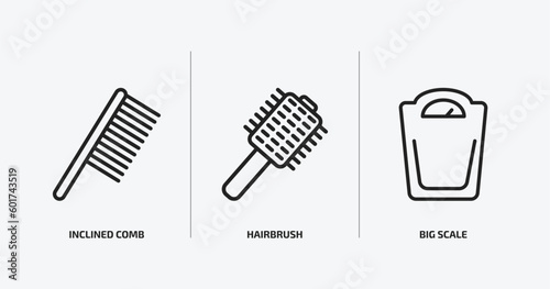 Fototapeta Naklejka Na Ścianę i Meble -  beauty outline icons set. beauty icons such as inclined comb, hairbrush, big scale vector. can be used web and mobile.