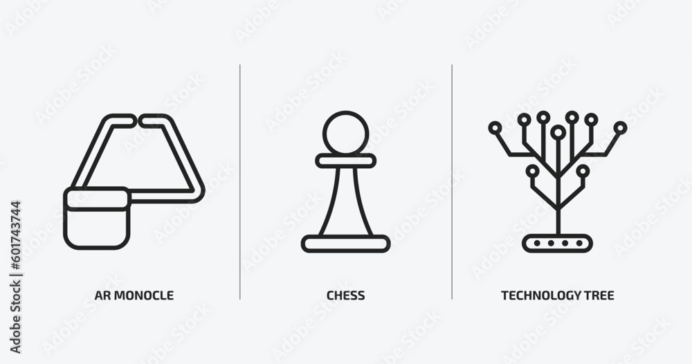 Fototapeta premium artificial intellegence outline icons set. artificial intellegence icons such as ar monocle, chess, technology tree vector. can be used web and mobile.