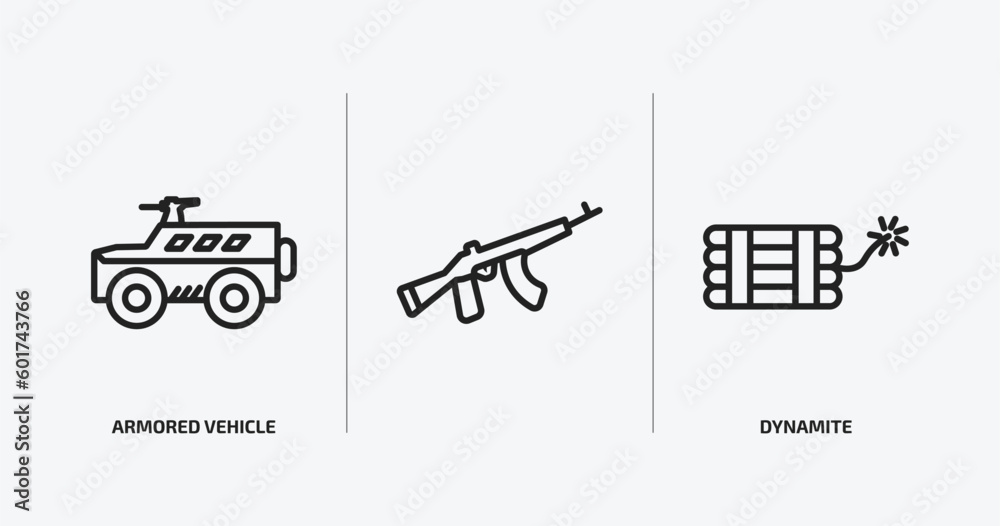 army and war outline icons set. army and war icons such as armored vehicle, , dynamite vector. can be used web and mobile. army and war outline icons set. army and war icons such as armored vehicle, , dynamite vector. can be used web and mobile.