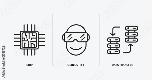 artificial intellegence outline icons set. artificial intellegence icons such as chip, oculus rift, data transfer vector. can be used web and mobile.