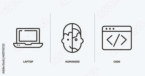 artificial intellegence outline icons set. artificial intellegence icons such as laptop, humanoid, code vector. can be used web and mobile.