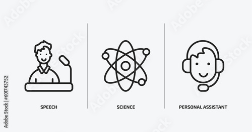 artificial intellegence outline icons set. artificial intellegence icons such as speech, science, personal assistant vector. can be used web and mobile.