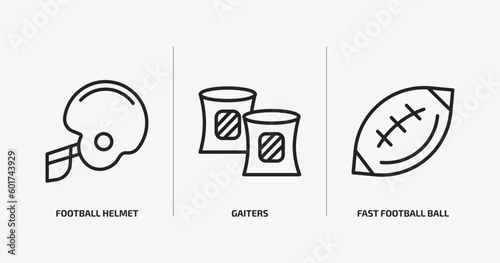 american football outline icons set. american football icons such as football helmet, gaiters, fast ball vector. can be used web and mobile.
