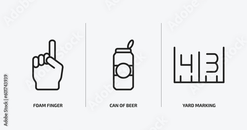 american football outline icons set. american football icons such as foam finger, can of beer, yard marking vector. can be used web and mobile.