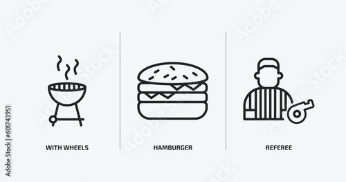 american football outline icons set. american football icons such as with wheels  hamburger  referee vector. can be used web and mobile.