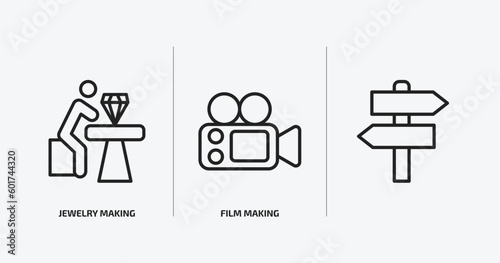 outdoor activities outline icons set. outdoor activities icons such as jewelry making, film making, vector. can be used web and mobile.