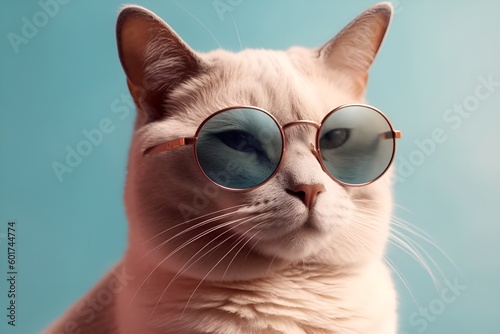 Cat wearing sunglasses on a subtle background 
