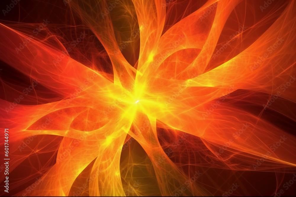 Lazer light fractals, orange and yellow AI generative