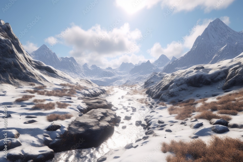 Majestic Snowy Mountain Landscape, Generative AI