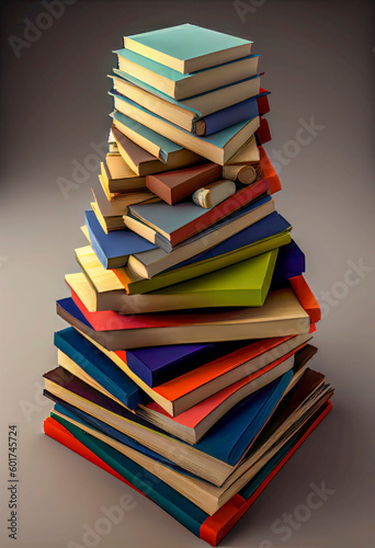 Stack of books Isolated on black background. Generative AI.