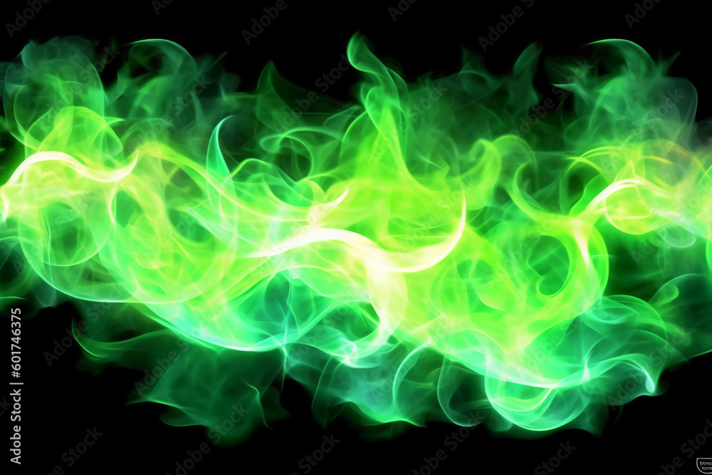 Drawn neon color green, Burning flame background material abstract hand AI generative
