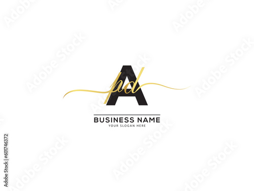 Abstract Bold APD Logo Letter, Hand Drawn Luxury apd pad Signature Letter Logo