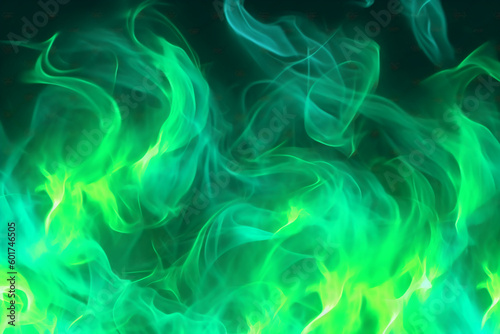 Drawn neon color green, Burning flame background material abstract hand AI generative