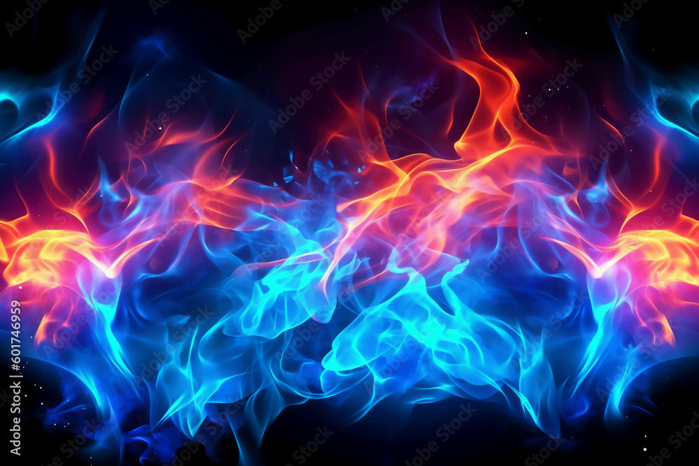 Drawn neon color blue, Burning flame background material abstract hand. AI generative