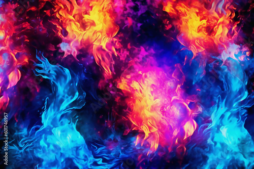 Drawn neon color blue  Burning flame background material abstract hand. AI generative