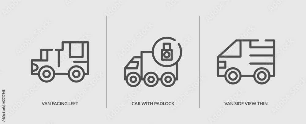 set of 3 outline icons in mechanicons concept. thin line icons ...