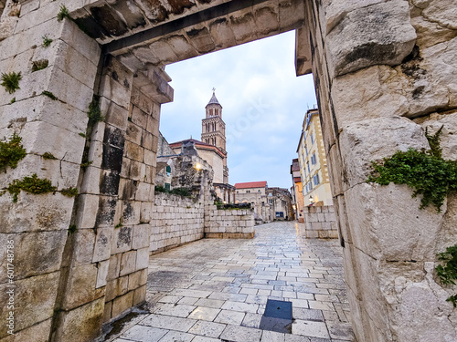 View through an entrance in Diocletian's Palace in Split, Croatia photo