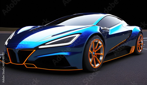 Concept sports car futuristic design  fictional project of modern supercar illustration. Generative Ai.