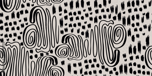 Minimalist trendy abstract seamless pattern. Line art black and white illustrations. Modern vector template for design.