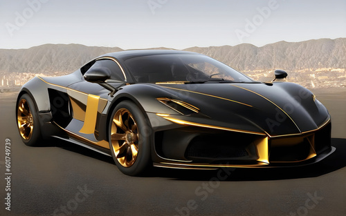 Electric supercar sci fi design, fantastic sports car modern project. Generative Ai.