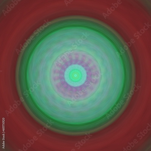 Green spiral on a red background. The dabbing technique near the edges gives a soft focus effect due to the altered surface roughness of the paper.