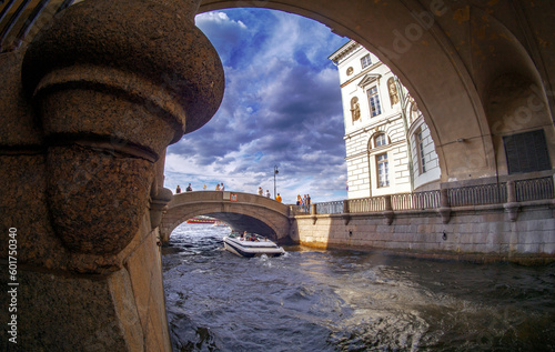 Beautiful views of the summer courtyards and streets of St. Petersburg