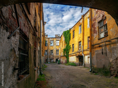 Beautiful views of the summer courtyards and streets of St. Petersburg