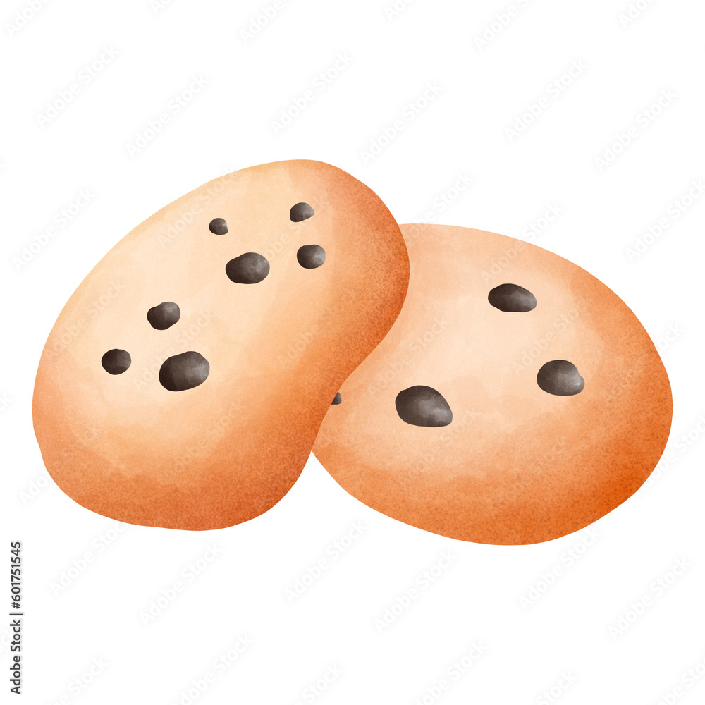 Watercolor chocolate chip cookies bakery clipart for bakery decoration ...