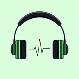 headphones with music notes illustration cartoon