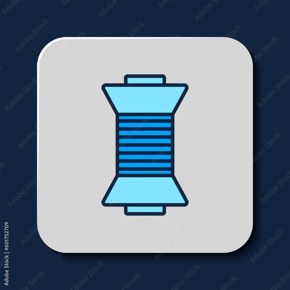 Filled outline Sewing thread on spool icon isolated on blue background. Yarn spool. Thread bobbin. Vector Filled outline Sewing thread on spool icon isolated on blue background. Yarn spool. Thread bobbin. Vector